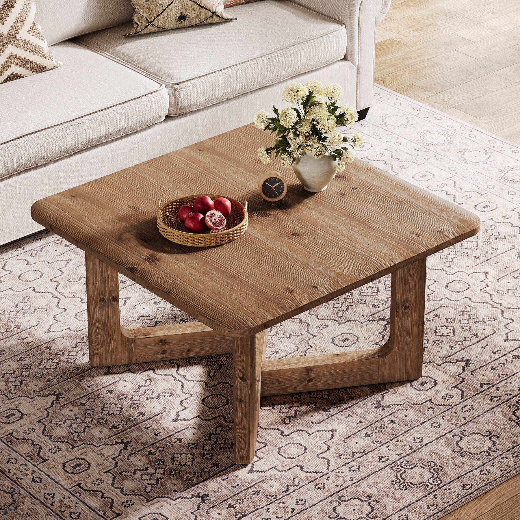 31.5" Solid Wood Coffee Table, Farmhouse Square Center Table Tea Accent Table