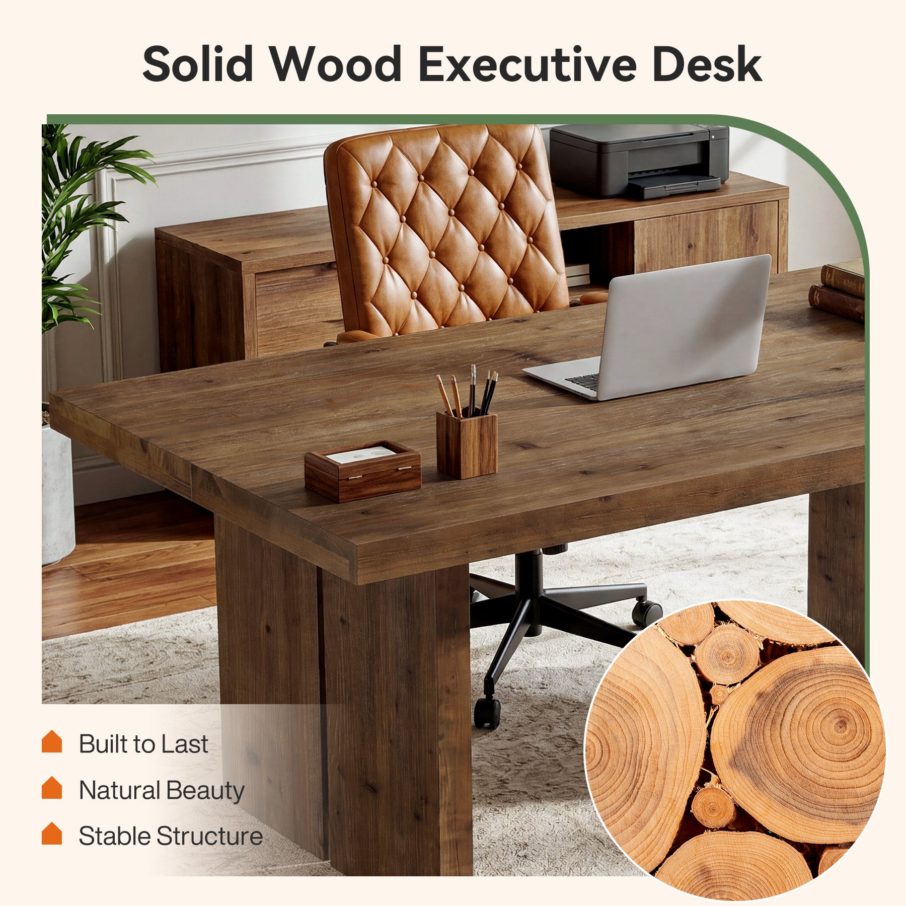 Tribesigns 63" Solid Wood Desk, Farmhouse Executive Computer Desk for Home Office