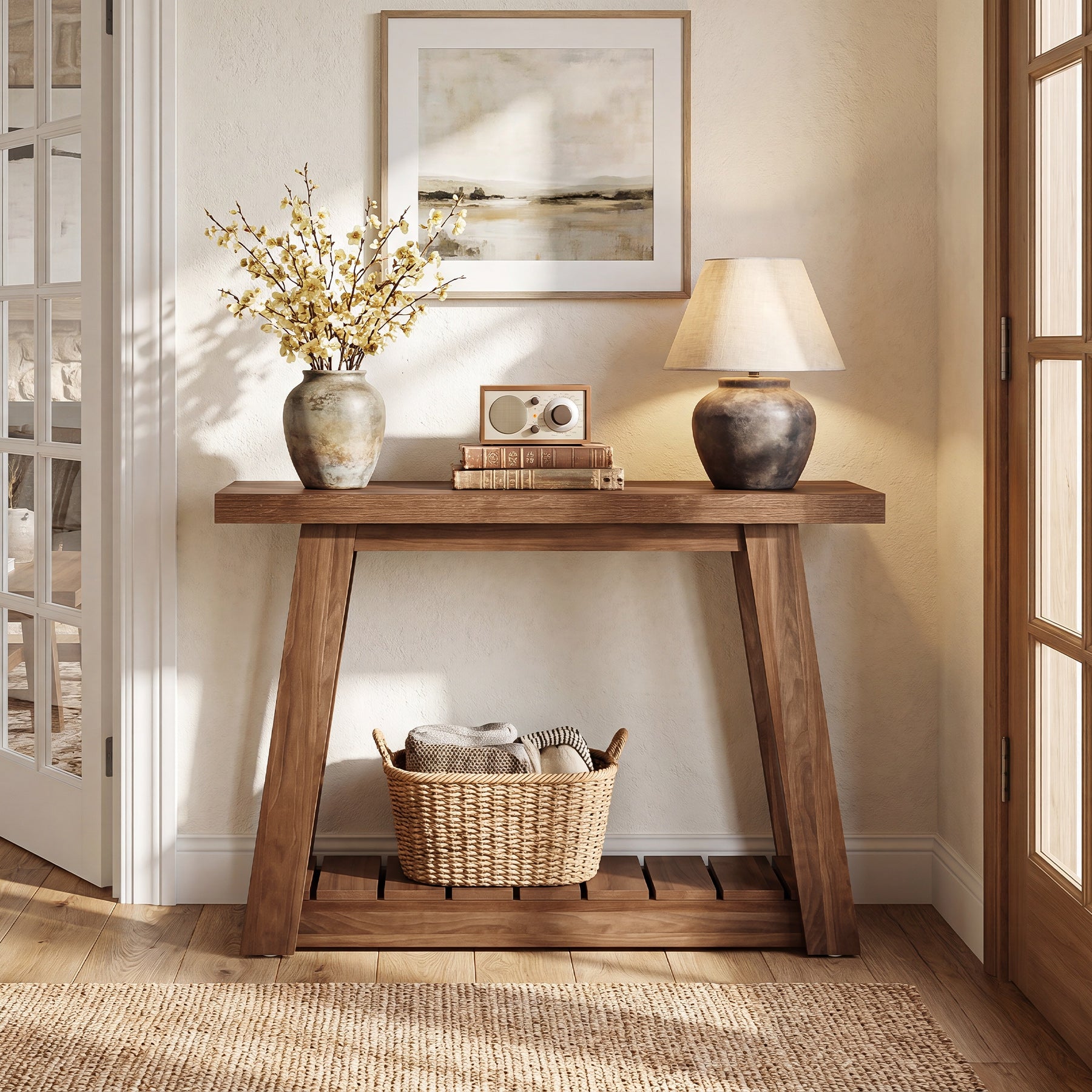 41.3" Farmhouse Console Table, 2-Tier Entryway Table Narrow Sofa Tables for Living Room