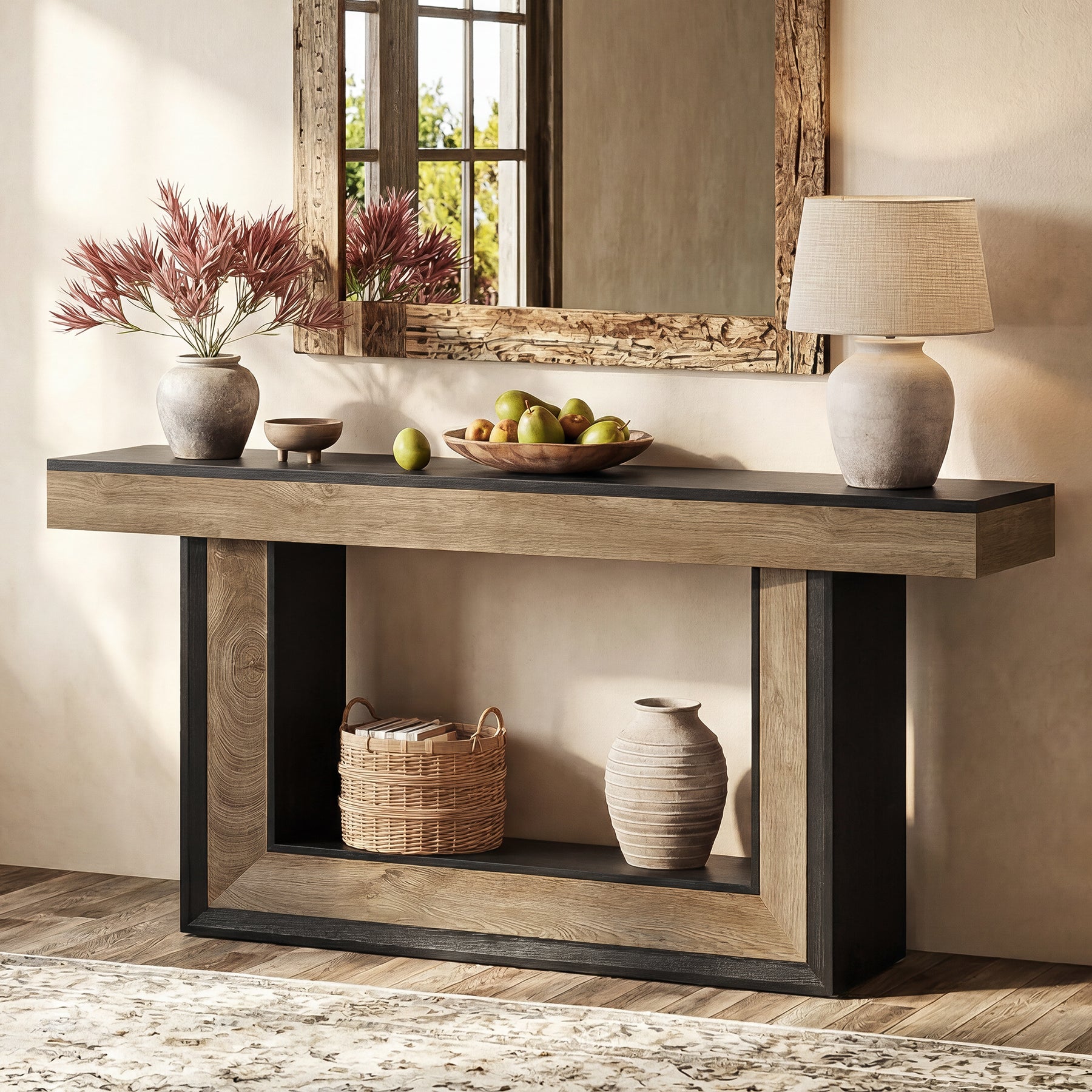 63" Console Table with U-Shaped Base, 2-Tier Narrow Sofa Table for Entryway