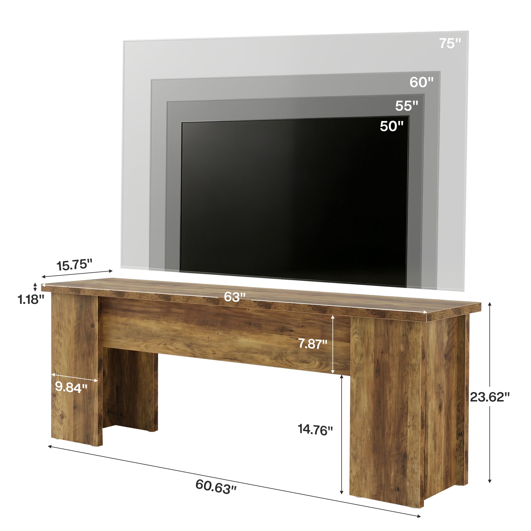 63" Farmhouse TV Stand, Long Media Console Television Stands for 55/60/65/75 Inches TVs