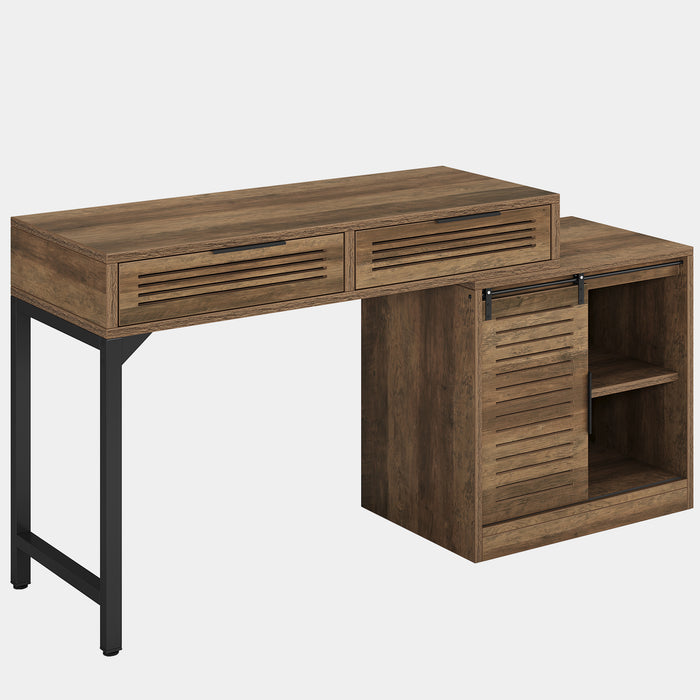 Wooden Computer Desk, Home Office Desk with Reversible Storage Cabinet