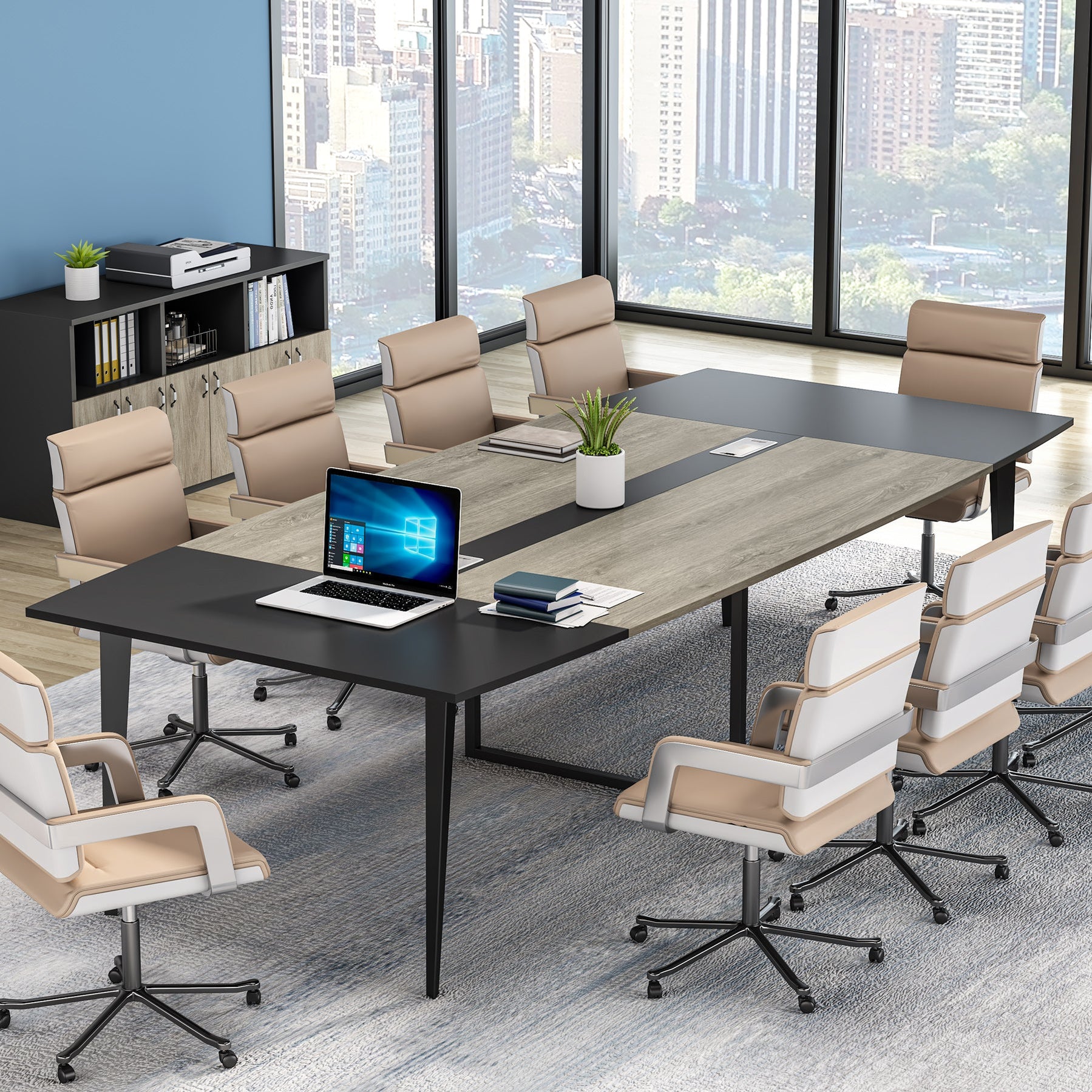 Tribesigns 8FT Conference Table, Boat Shaped Meeting Room Table