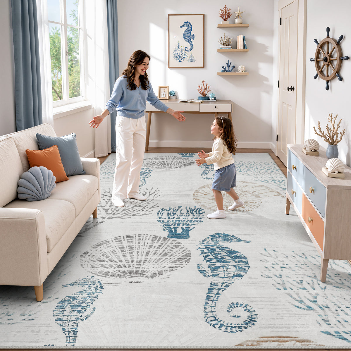 Tribesigns Coastal Washable Runner Rug,Kitchen Runners for Hallways