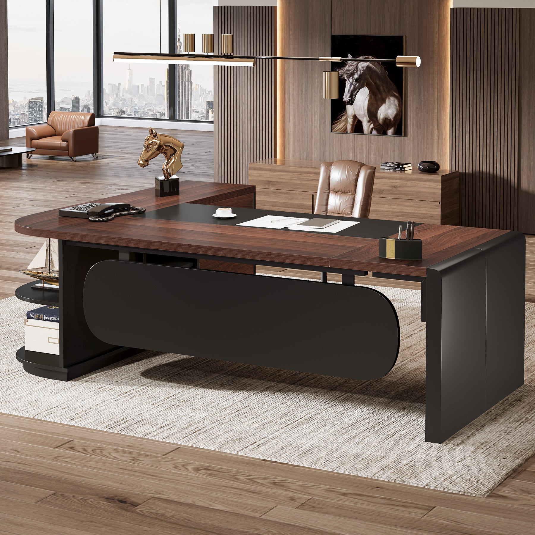 Large 80" L-Shaped Computer Desk with Storage Drawers, Executive Office Workstation