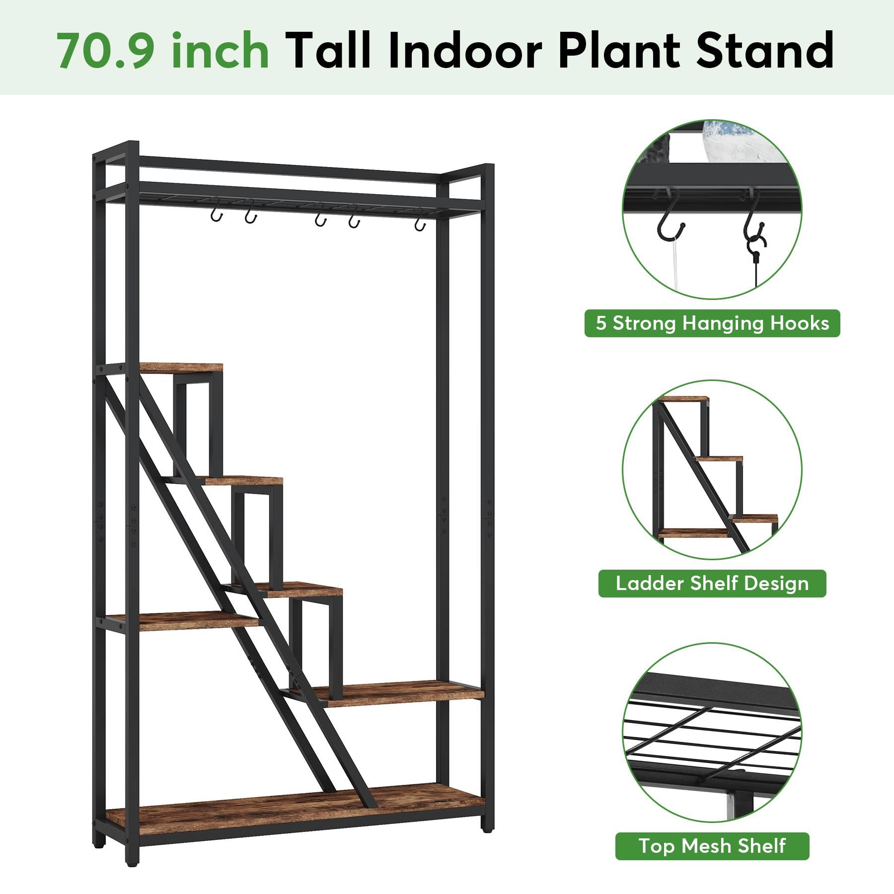 7-Tier Plant Stand, 70.9" Tall Flower Plant Shelf with 5 S-Hooks Tribesigns