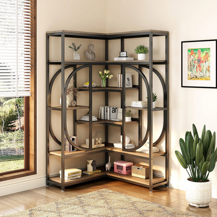 L Shape Show Rack Tribesigns Corner Bookshelf, 7-Shelf L-Shaped Bookcase Display Rack