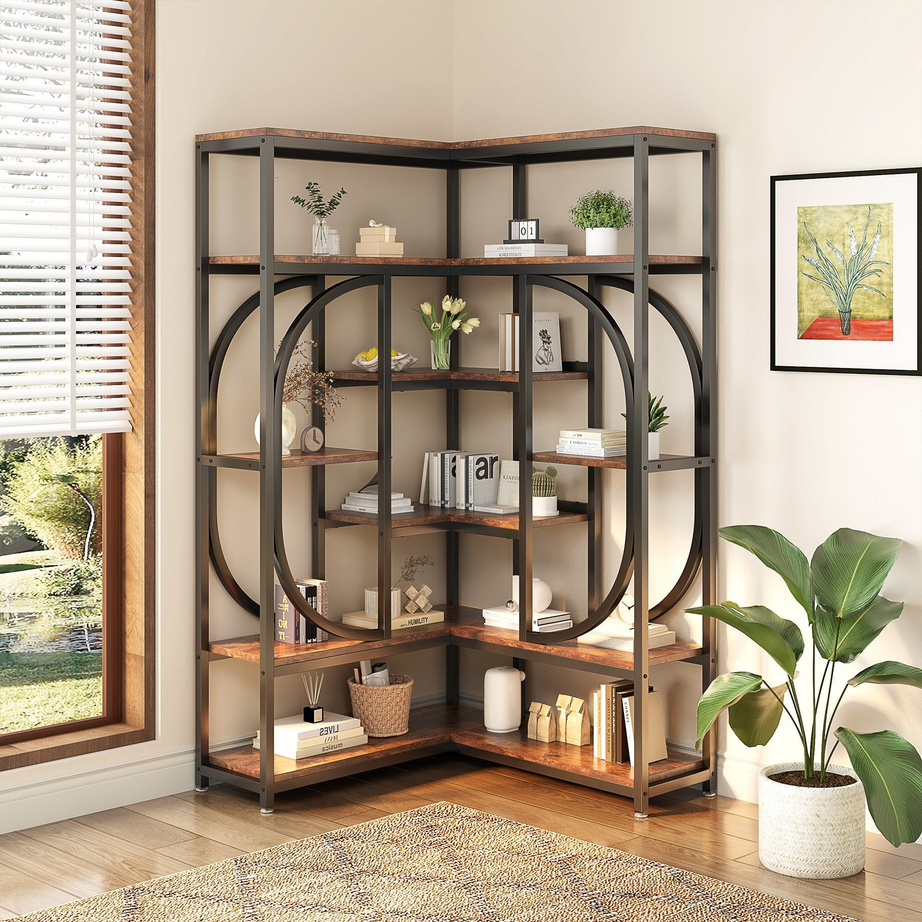 Tribesigns 7-Shelf Corner Bookshelf, L-Shaped Bookcase Display Rack
