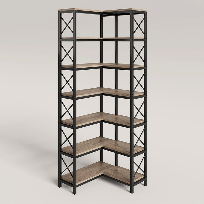 7-Tier Corner Bookshelf Corner Bookcase Storage Display Rack Tribesigns