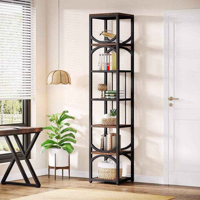 7 Tier Tall Bookshelf, Industrial Open Bookcase Etagere Display Shelf Tribesigns