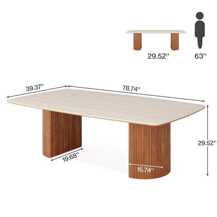 78.7" Executive Desk, Travertine Slab Computer Desk With Semi-Circular Base