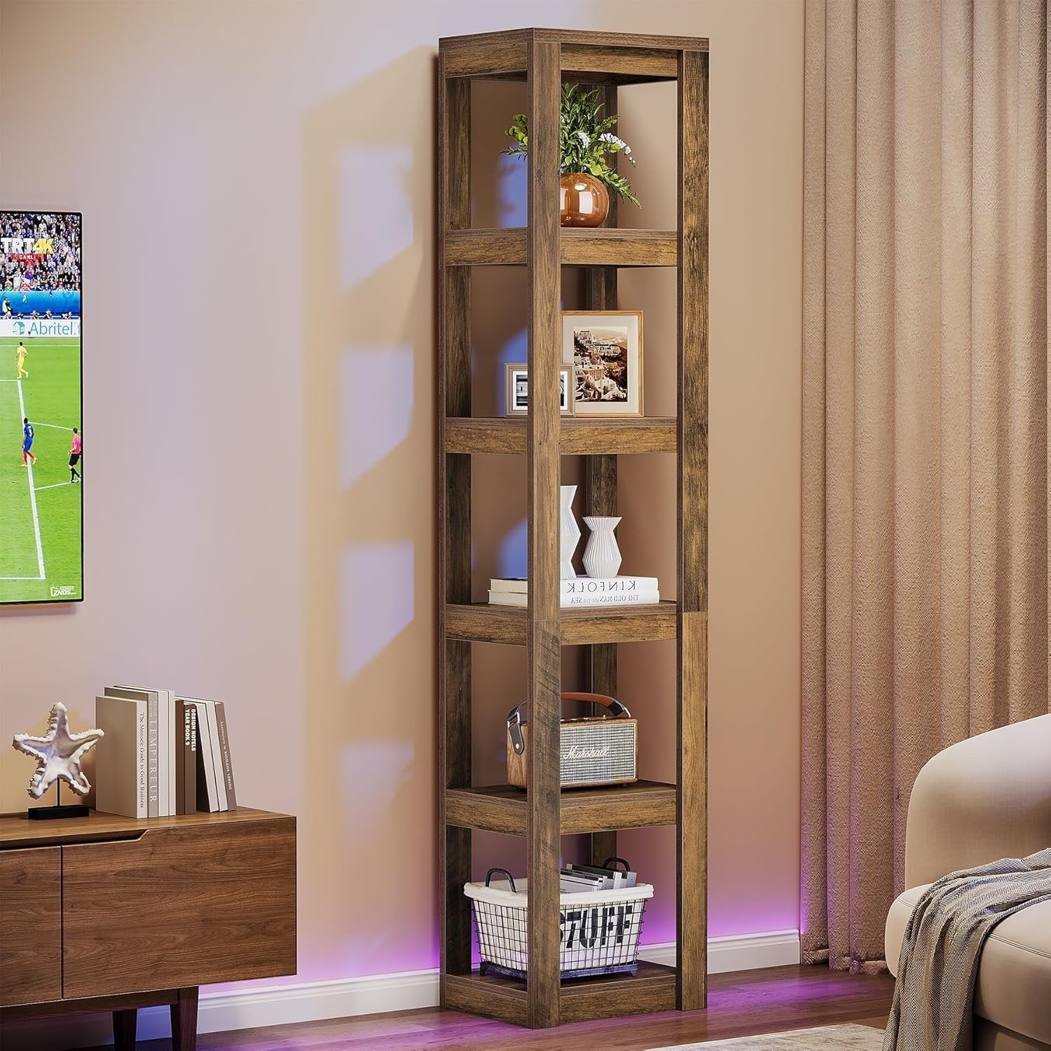 70.86" Bookshelf, 6-Tier Narrow Bookcase Corner Shelf Storage Racks for Home Office