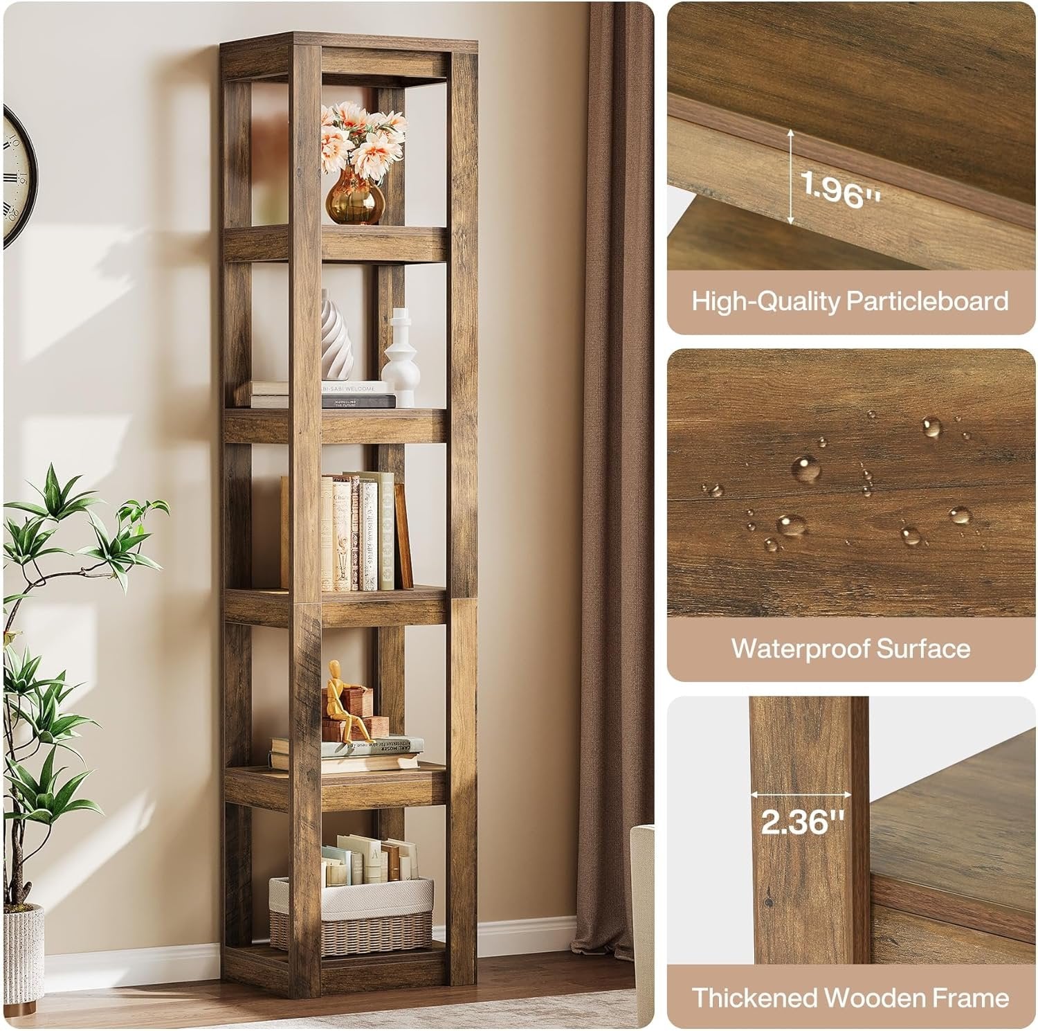 70.86" Bookshelf, 6-Tier Narrow Bookcase Corner Shelf Storage Racks for Home Office