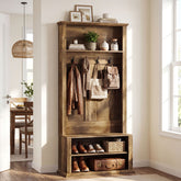 70.89" Tall Hall Tree, Entryway Coat Rack with Bench and Shoe Storage 3
