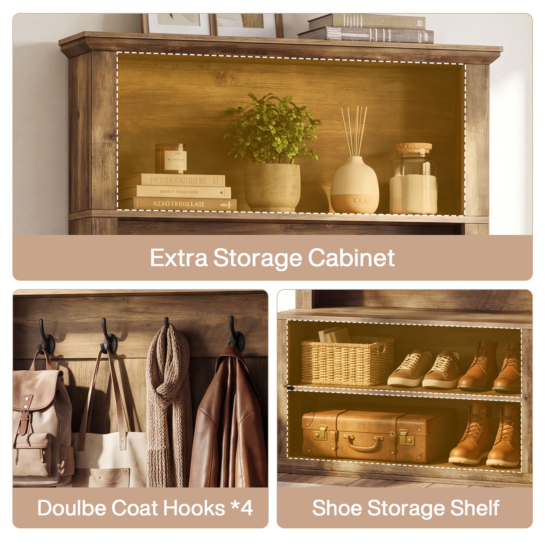 70.89" Tall Hall Tree, Entryway Coat Rack with Bench and Shoe Storage