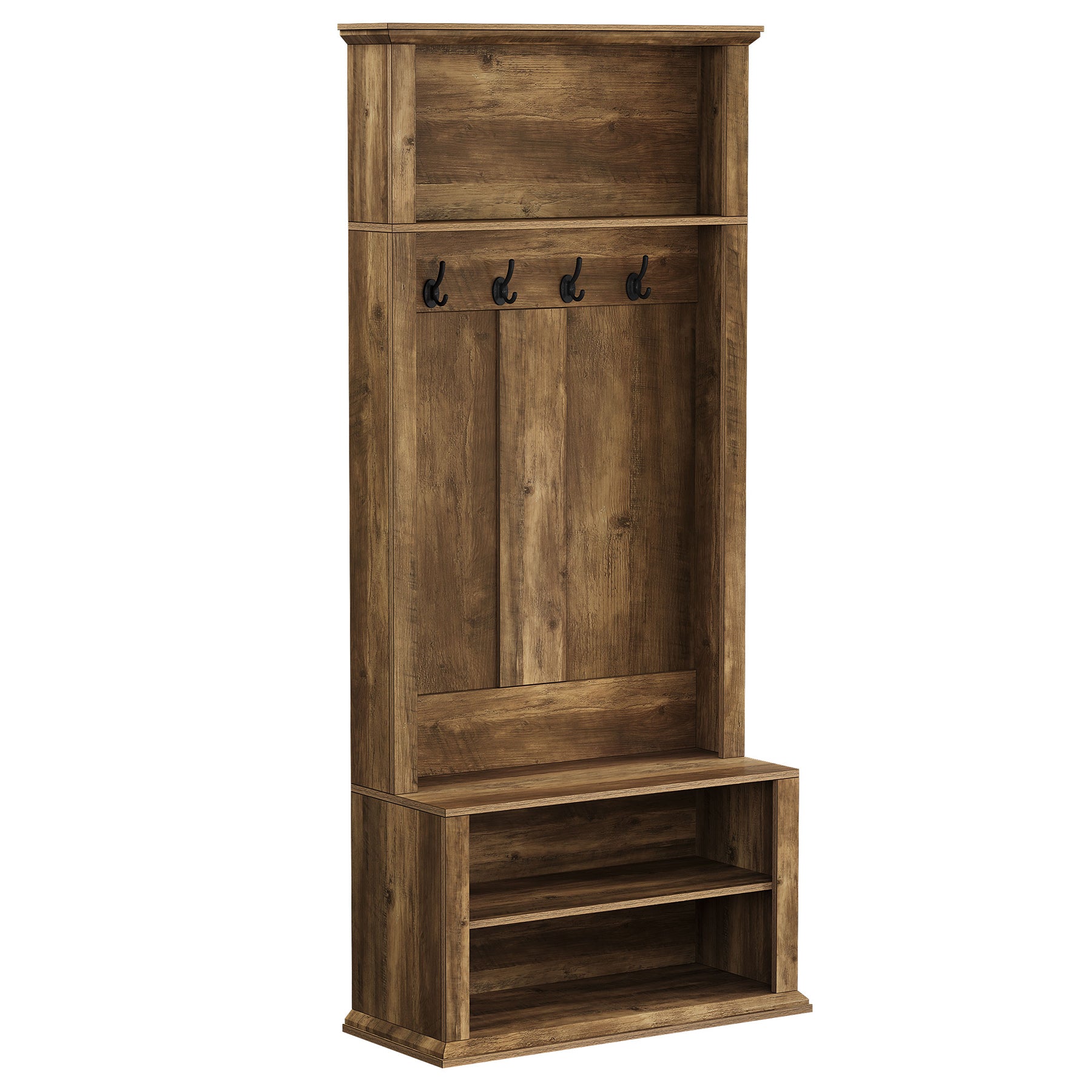 70.89" Tall Hall Tree, Entryway Coat Rack with Bench and Shoe Storage