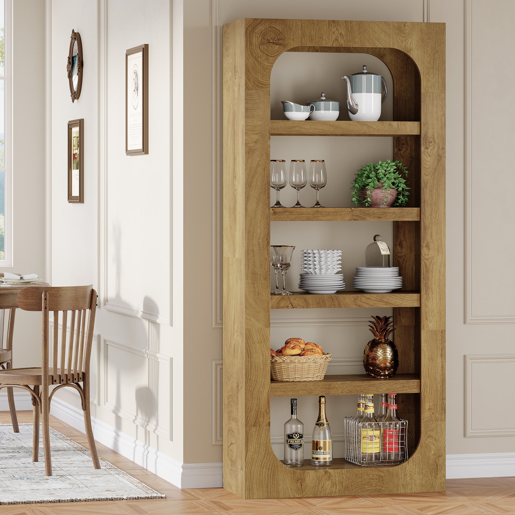 70.8" Bookcase, 5-Tier Wooden Bookshelf Display Storage Shelves