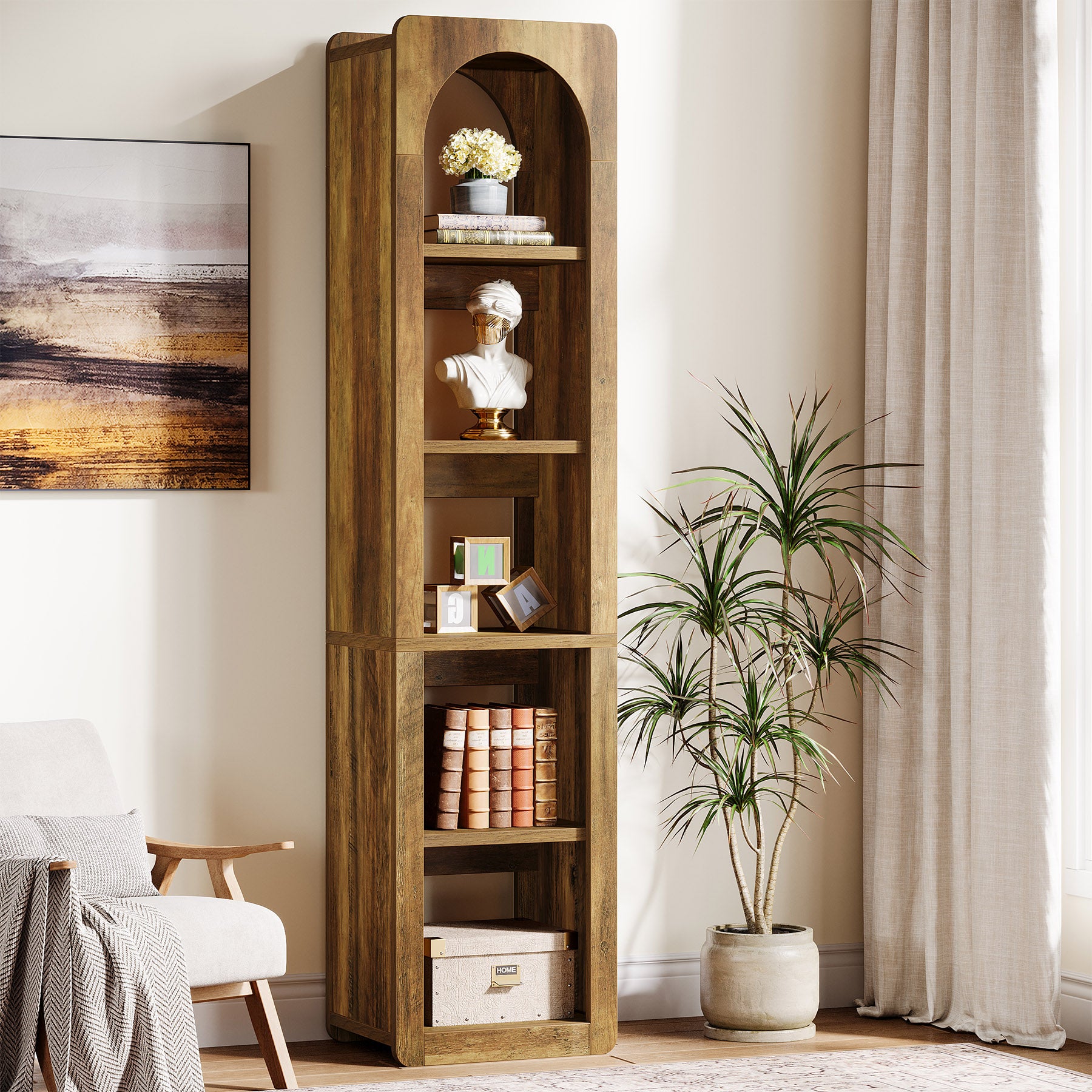 70.8" Bookshelf, 5-Tier Corner Bookcase with Open Storage Shelves