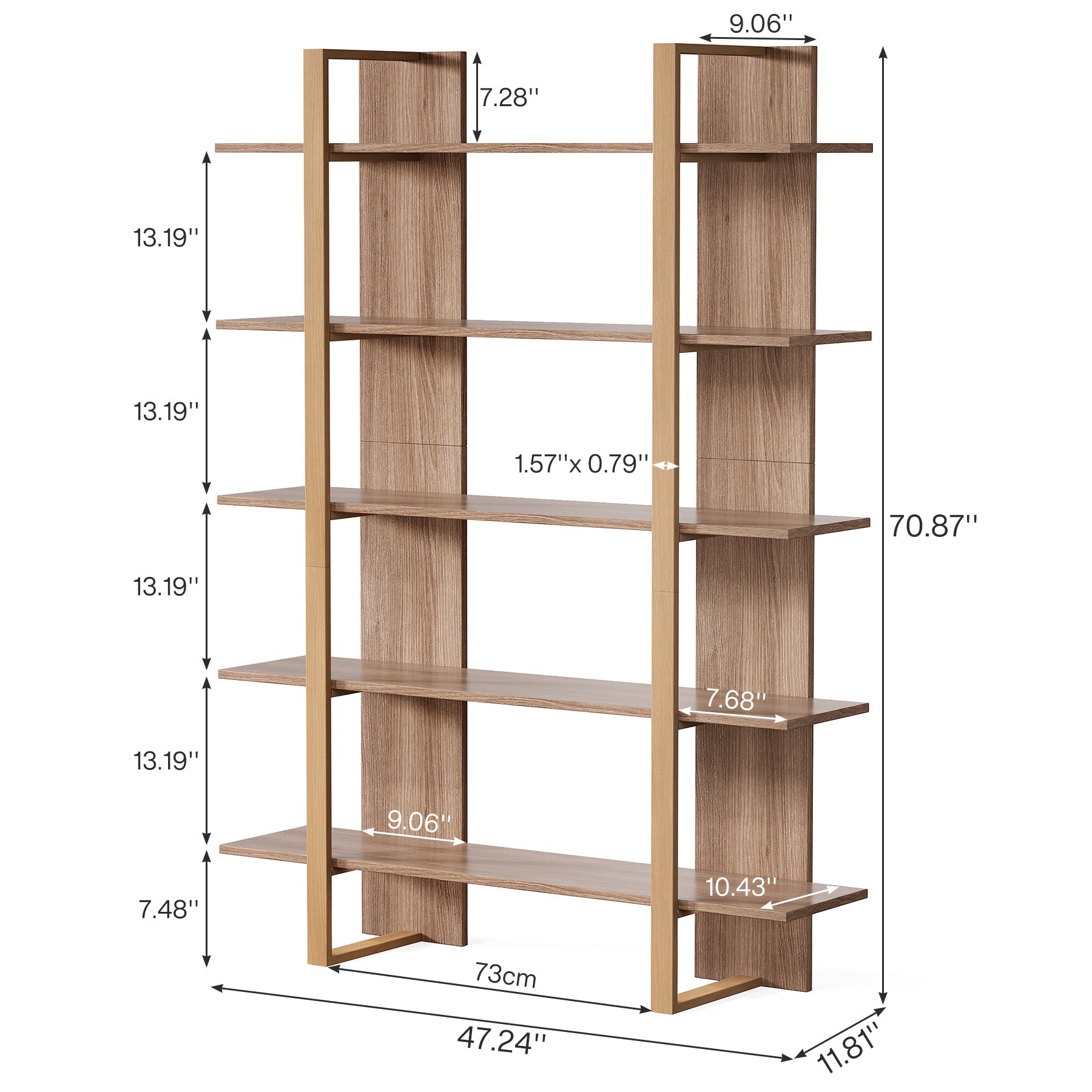 70.8" Bookshelf, 5-Tier Etagere Bookcase Display Shelf