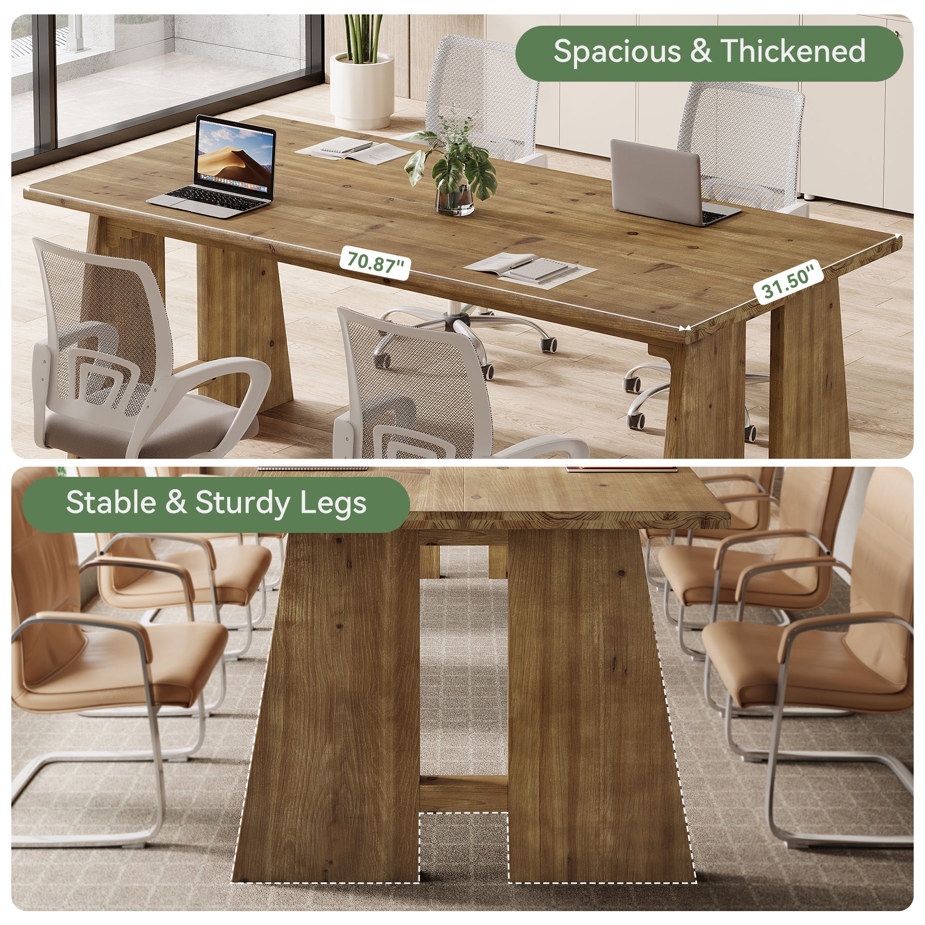 70.8" Conference Table, Wood Meeting Table with Reinforced Legs for 6-8