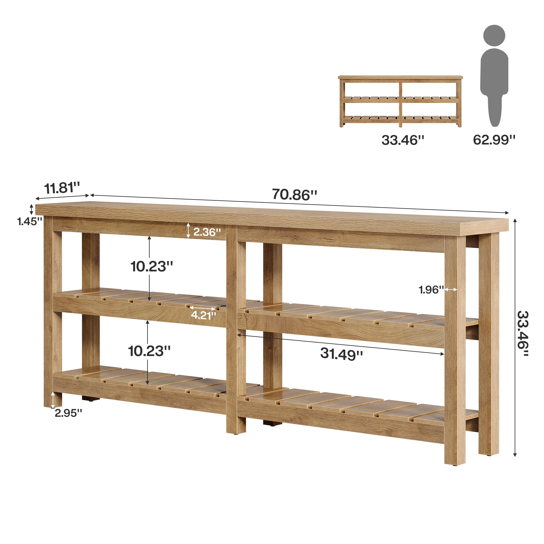 70.8" Console Table, Farmhouse 3-Tier Sofa Table Entryway Table