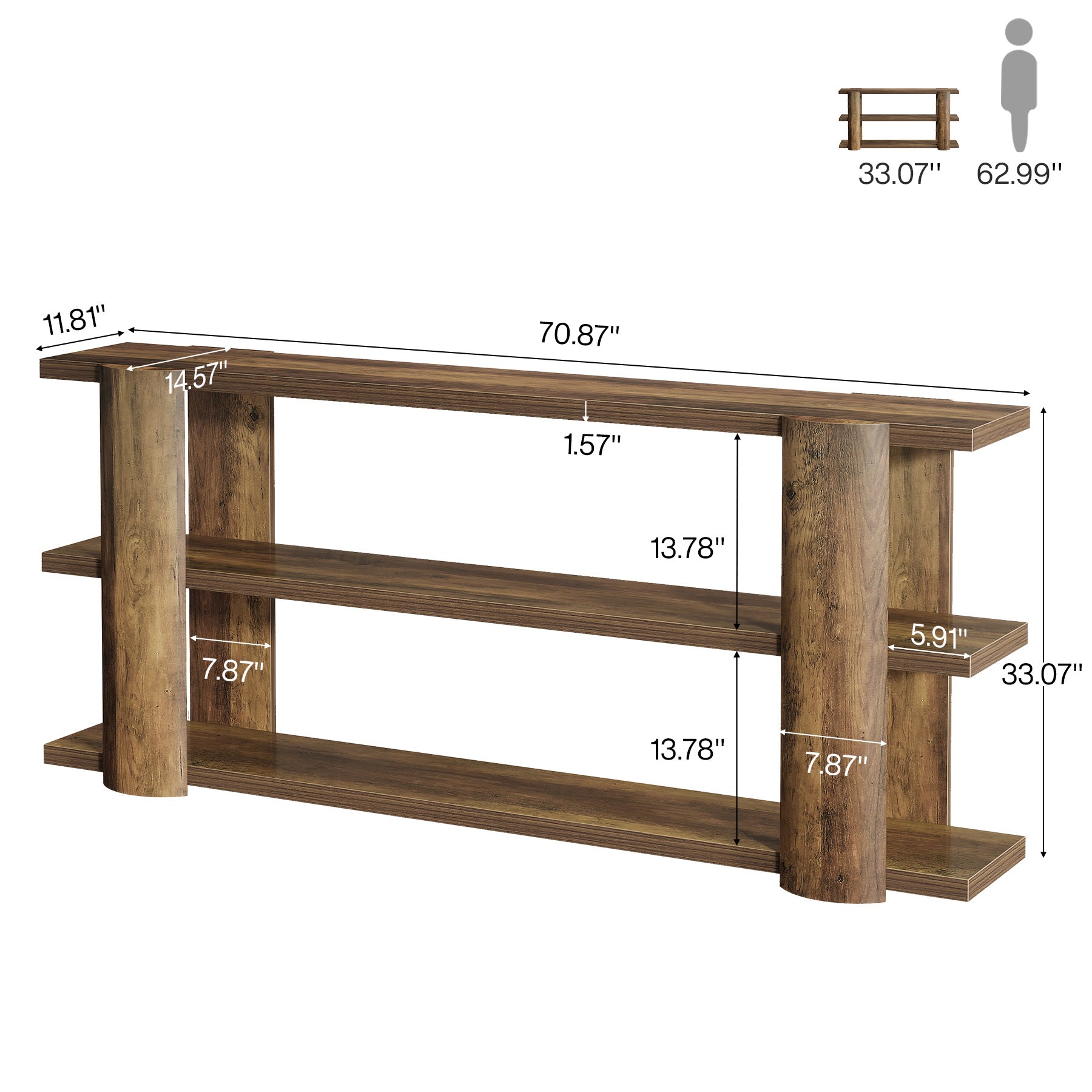 70.8" Console Table, Wooden 3-Tier Sofa Table Entryway Accent Table