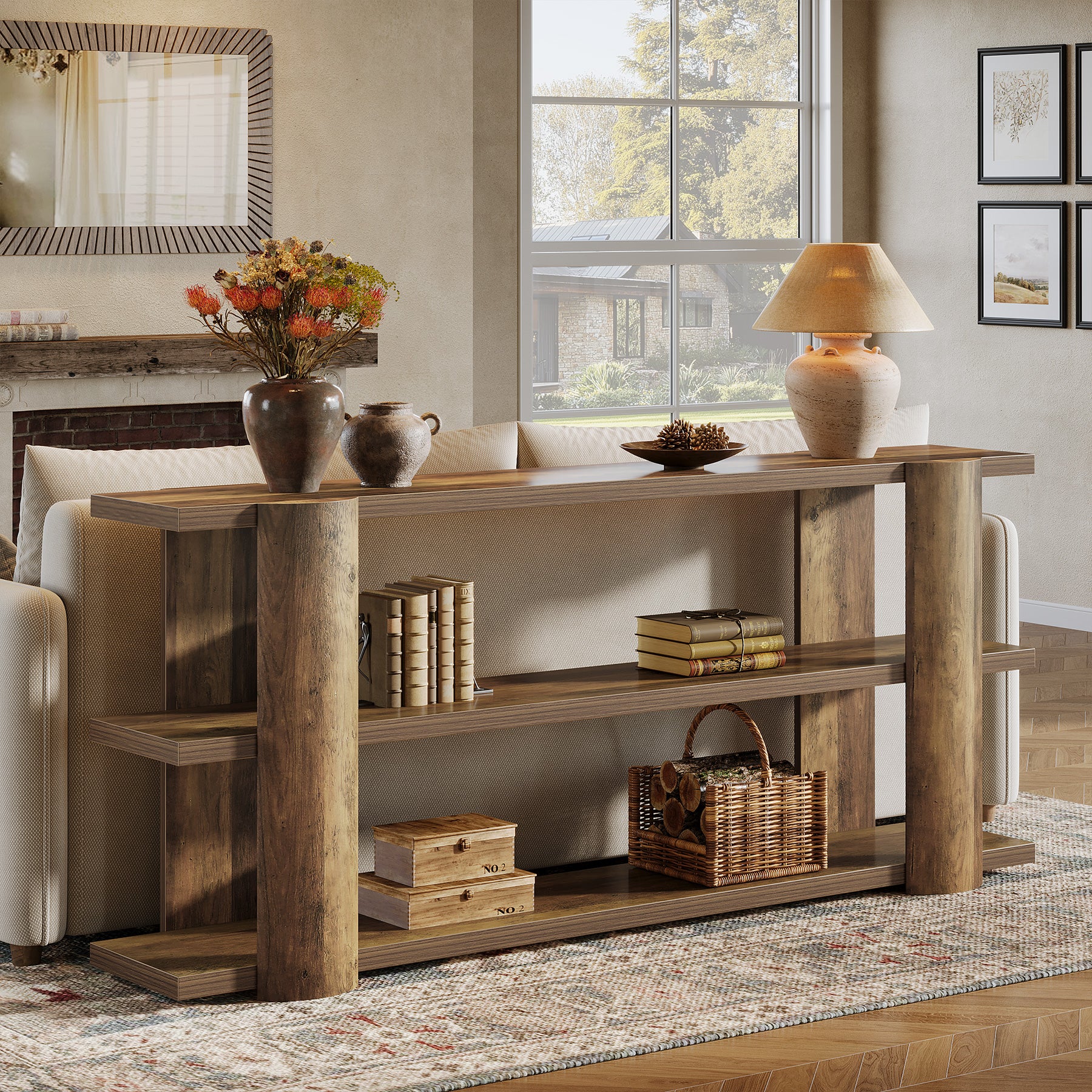 70.8" Console Table, Wooden 3-Tier Sofa Table Entryway Accent Table