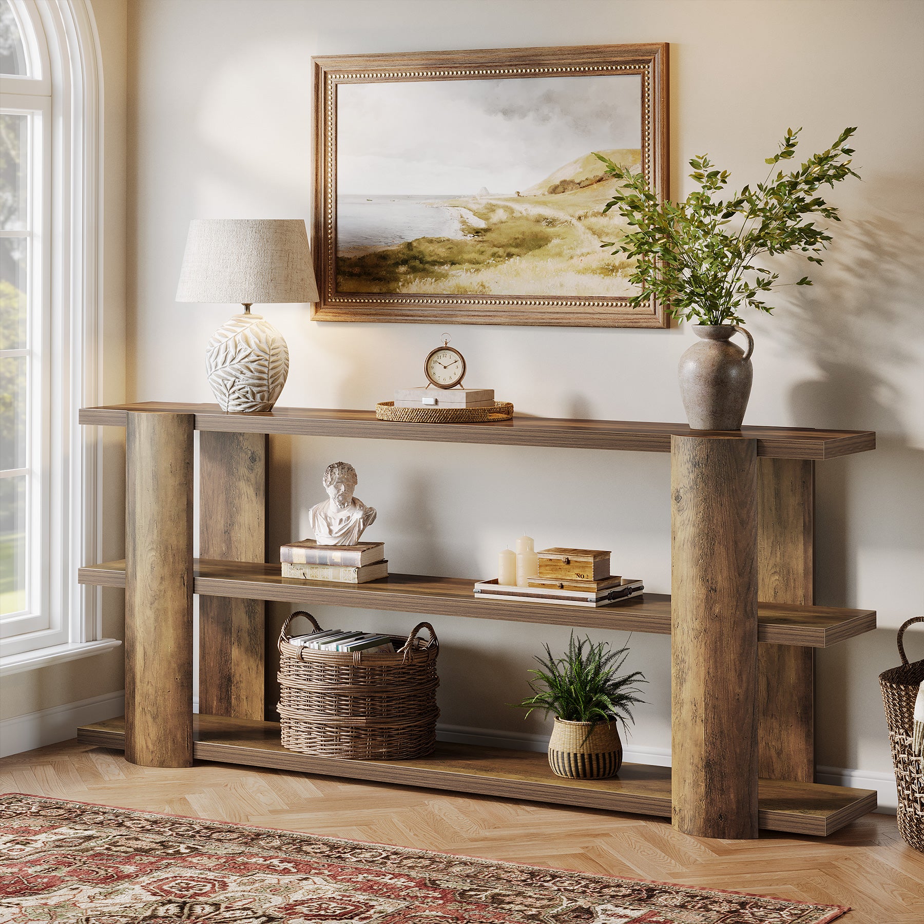 70.8" Console Table, Wooden 3-Tier Sofa Table Entryway Accent Table