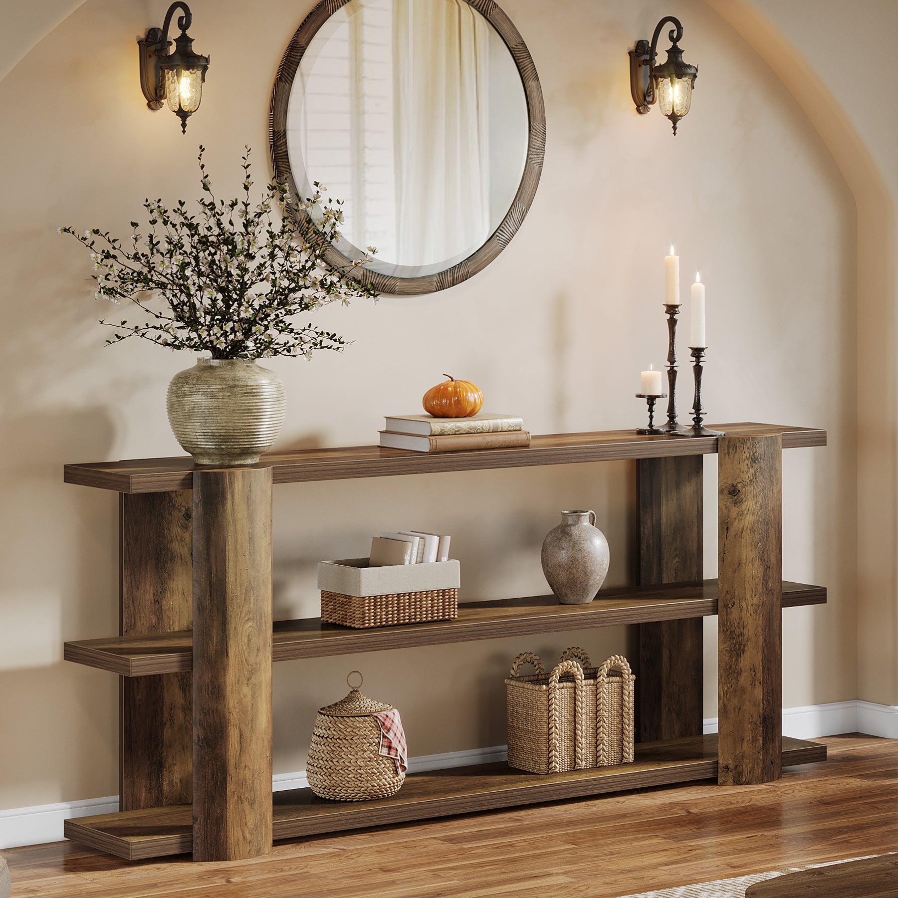 70.8" Console Table, Wooden 3-Tier Sofa Table Entryway Accent Table