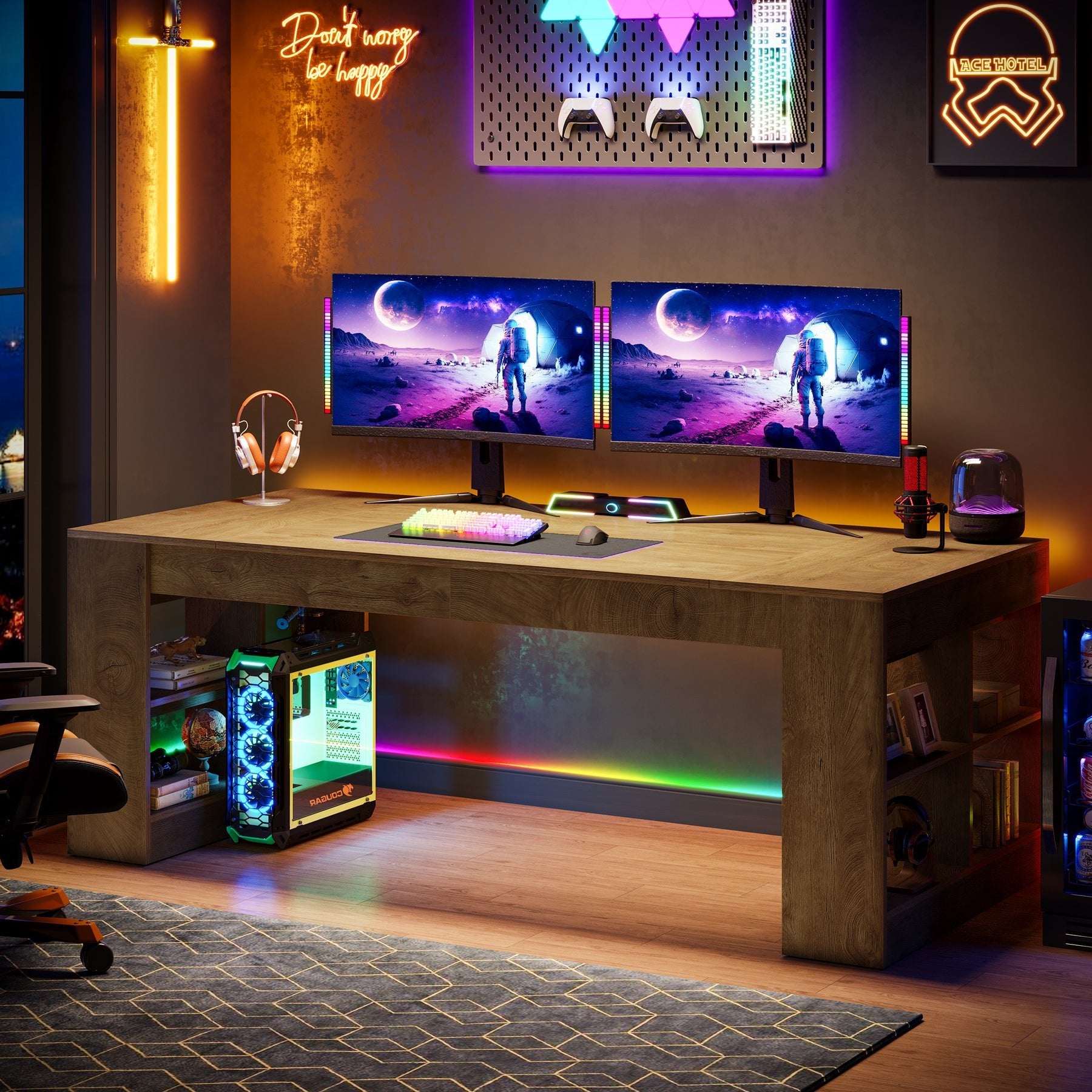 70.8" Executive Desk, Modern Office Computer Desk with Storage Shelves