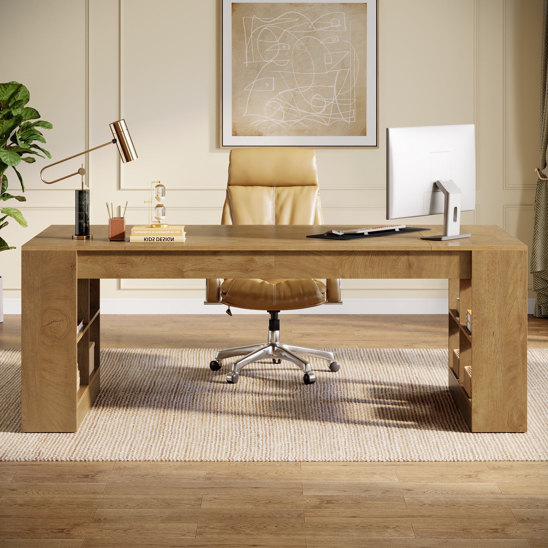 70.8" Executive Desk, Modern Office Computer Desk with Storage Shelves