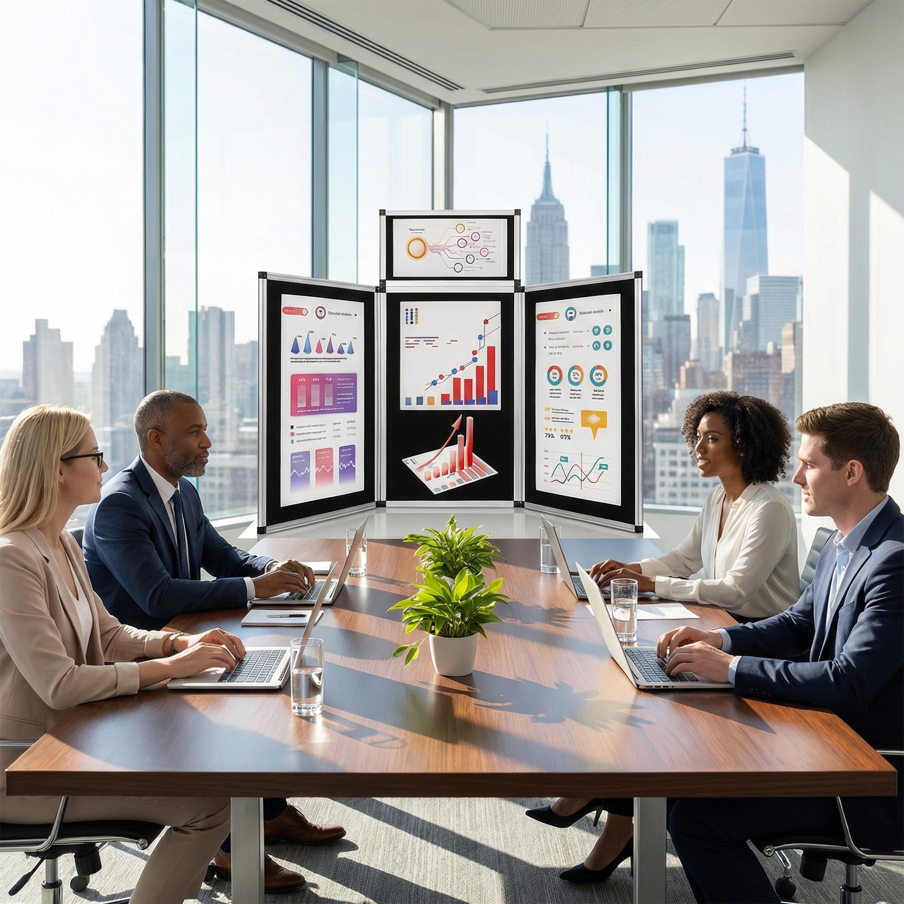 70.8" Folding Presentation Board, 3+1 Panel Trade Portable Panel Display