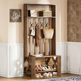 70.8" Freestanding Hall Tree, Coat Rack with Shoe Bench and Hooks 3