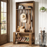 70.8" Freestanding Hall Tree, Coat Rack with Shoe Bench and Hooks 3