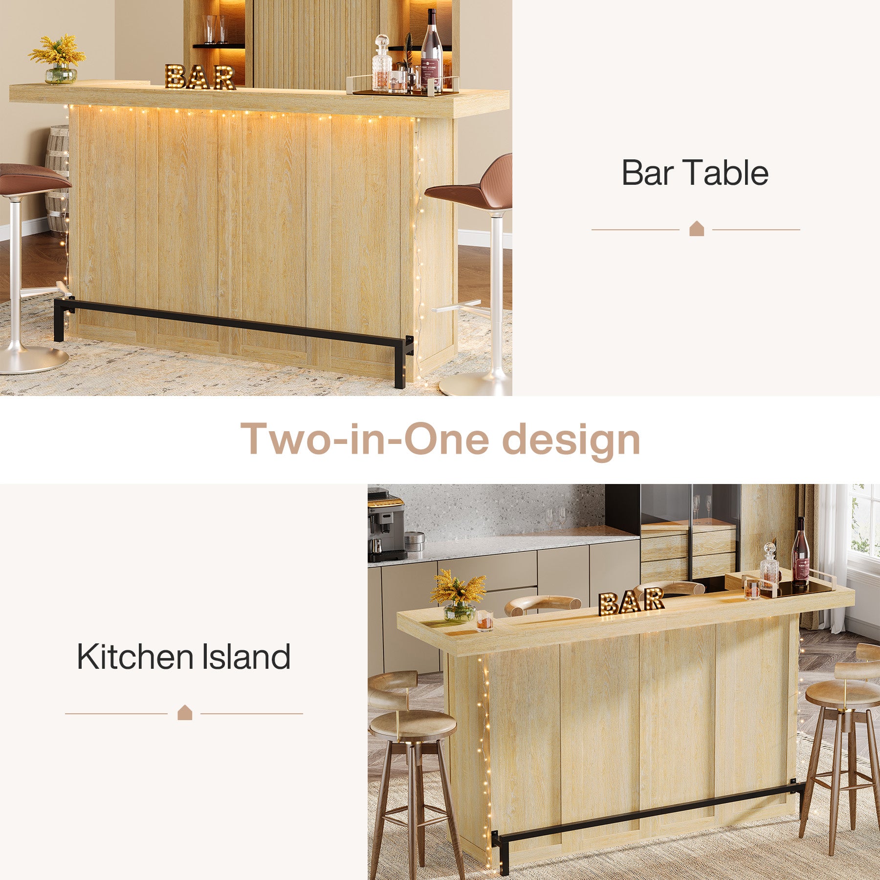 70.9" Bar Table, Modern Liquor Cabinet with 4-Tier Storage Shelves