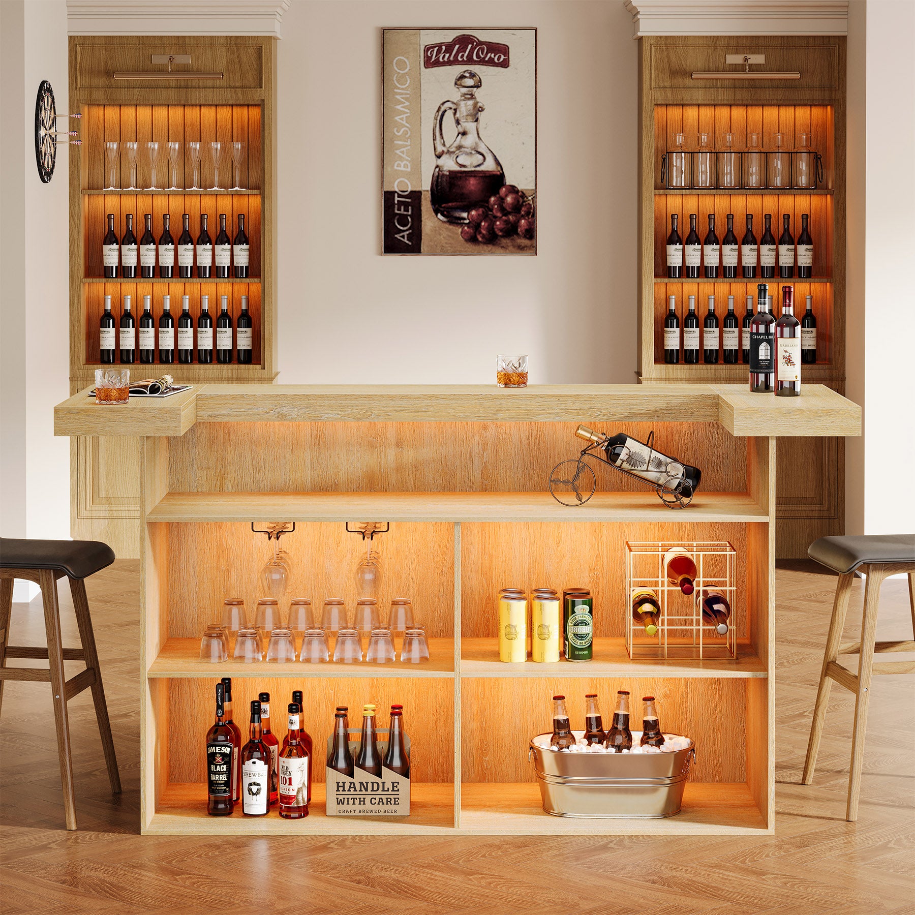 70.9" Bar Table, Modern Liquor Cabinet with 4-Tier Storage Shelves