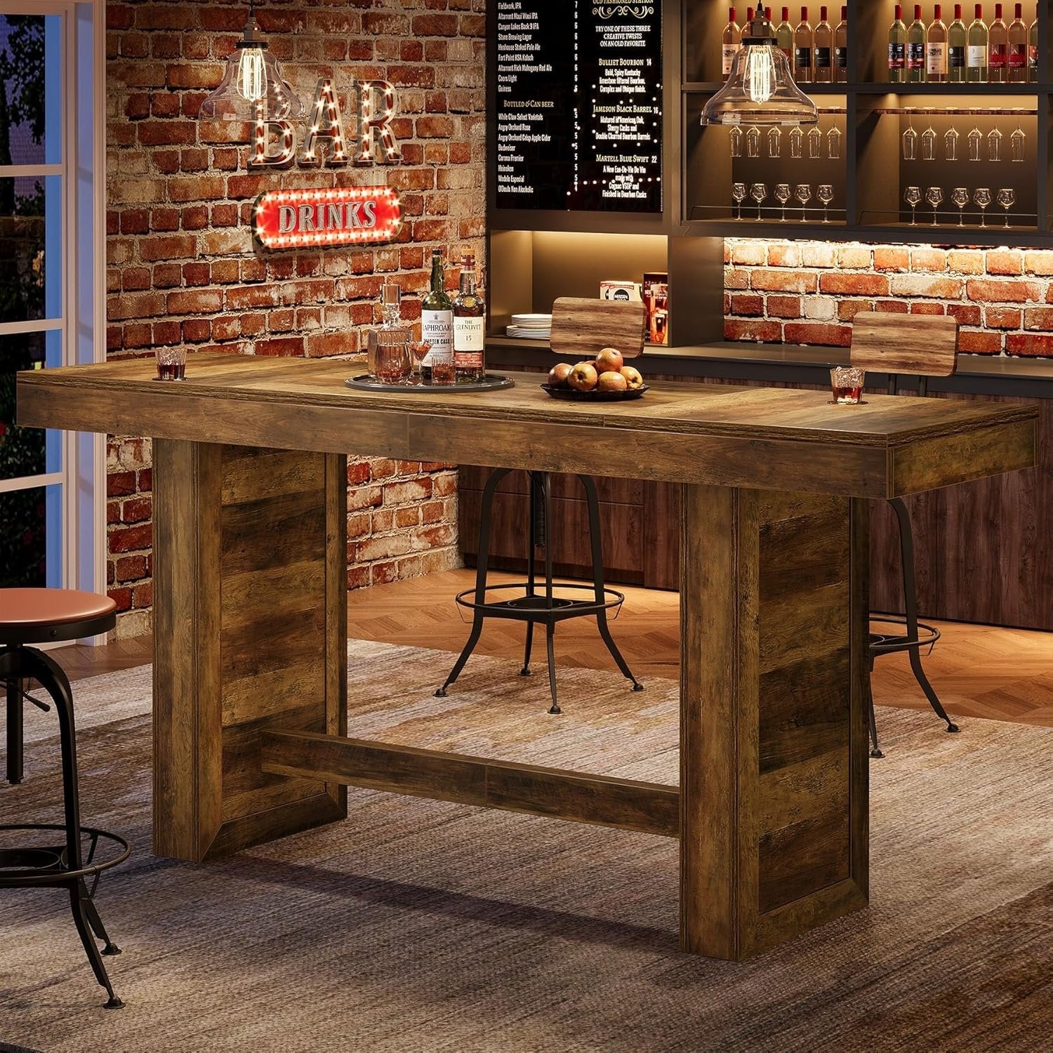 70.9" Bar Table, Rectangular Counter Height Pub Table with Footrest