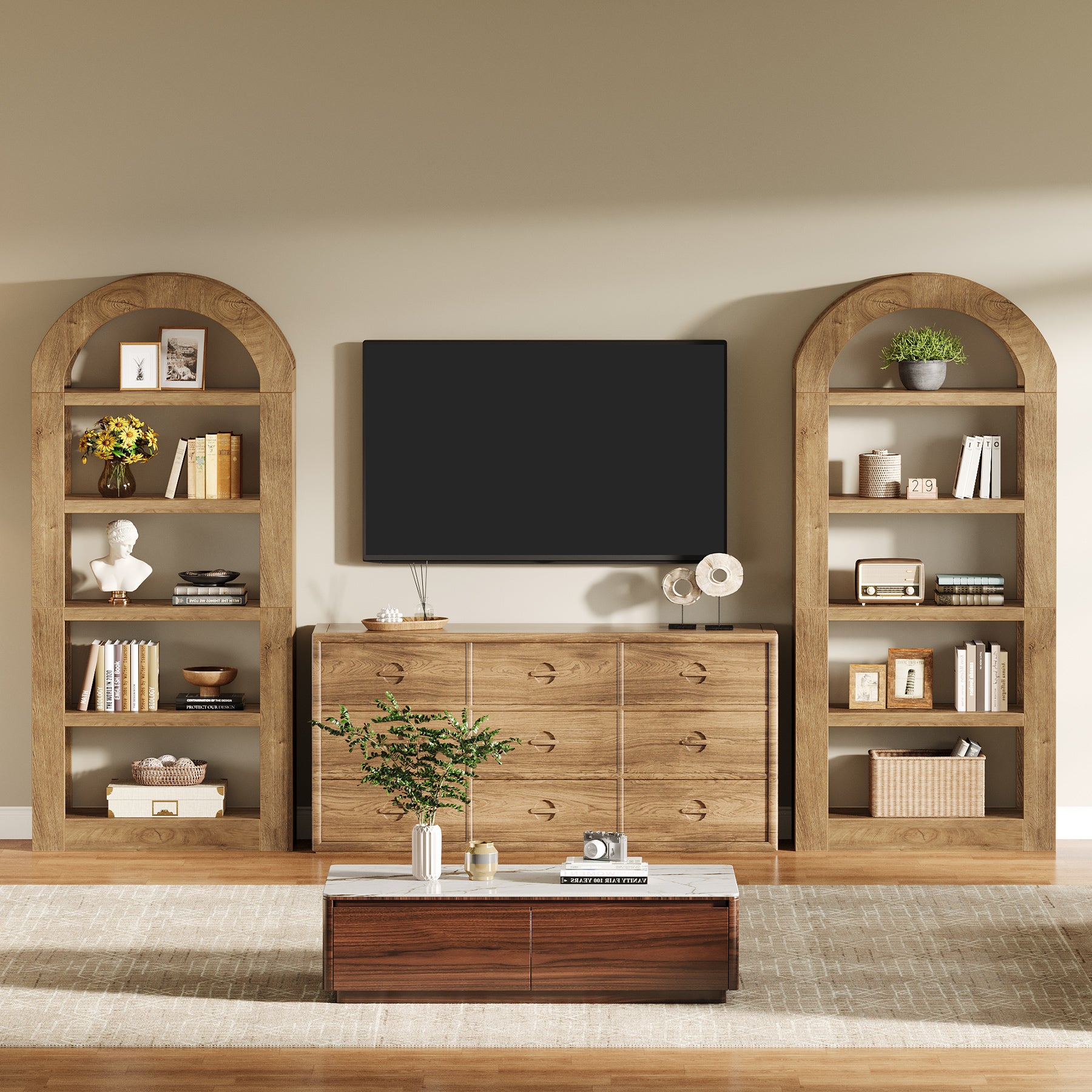 70.9" Bookshelf, 5-Tier Arched Bookcase Display Shelves Organizer