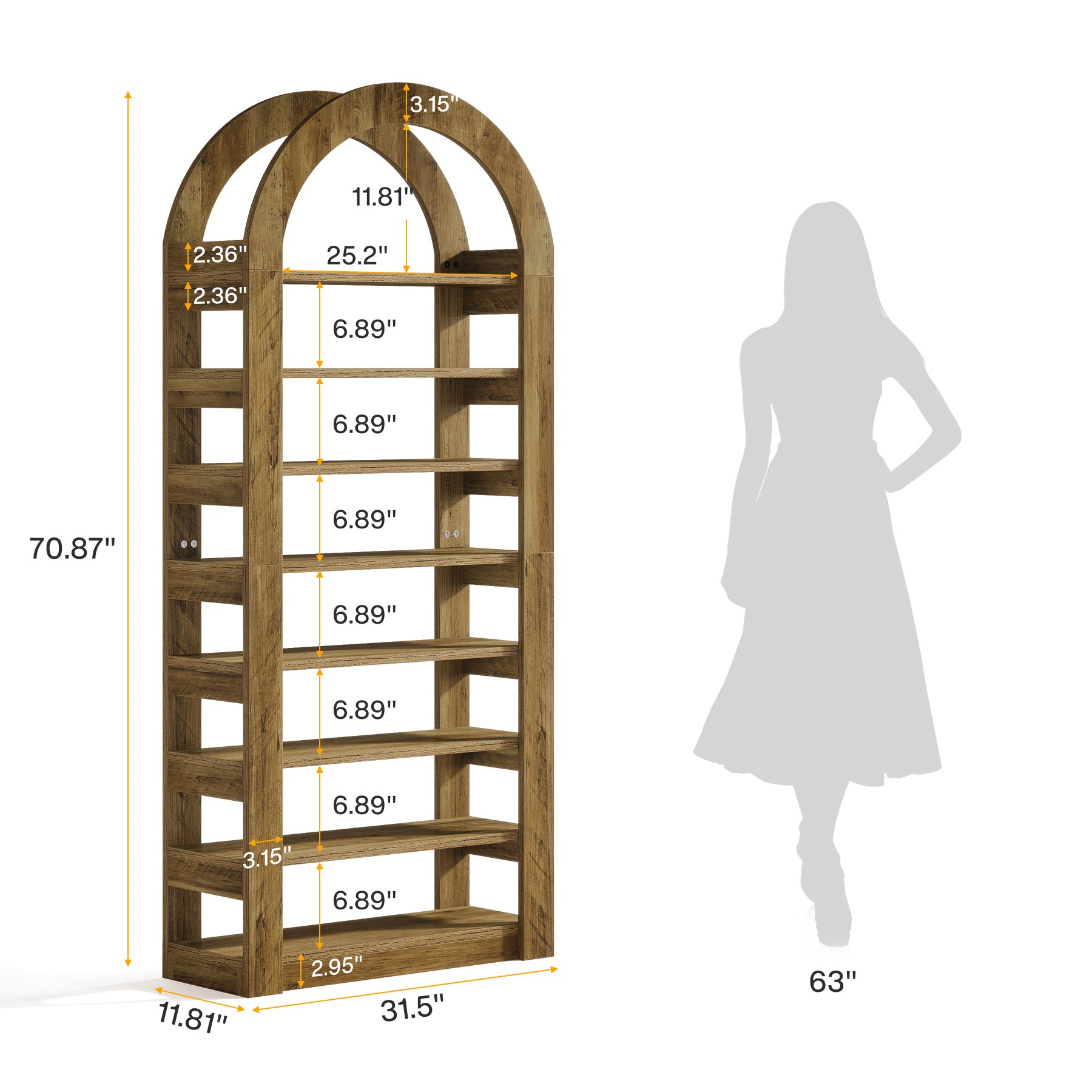 70.9" Bookshelf, 8-Tier Modern Bookcase Storage Display Shelf