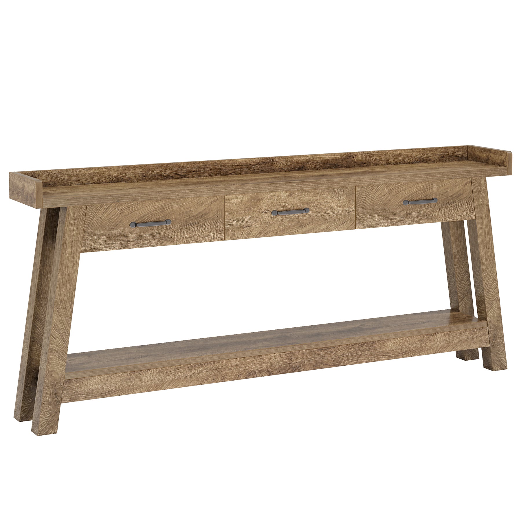 70.9" Console Table, 2-Tier Long Sofa Entryway Table with 3 Drawers and Raised Baffle