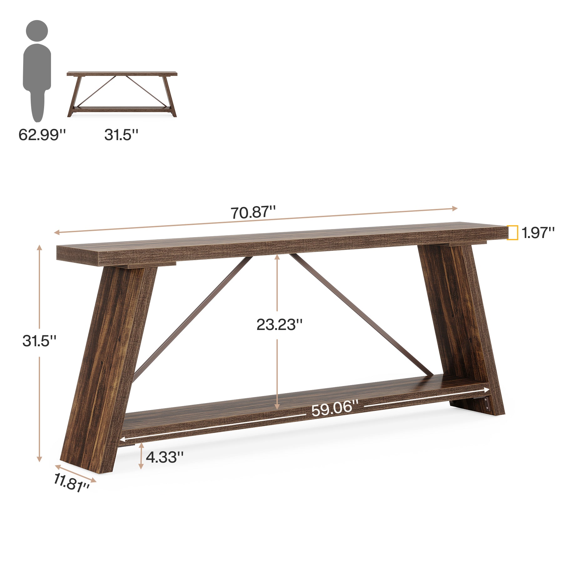 70.9" Console Table, Extra Long Sofa Table Behind Couch