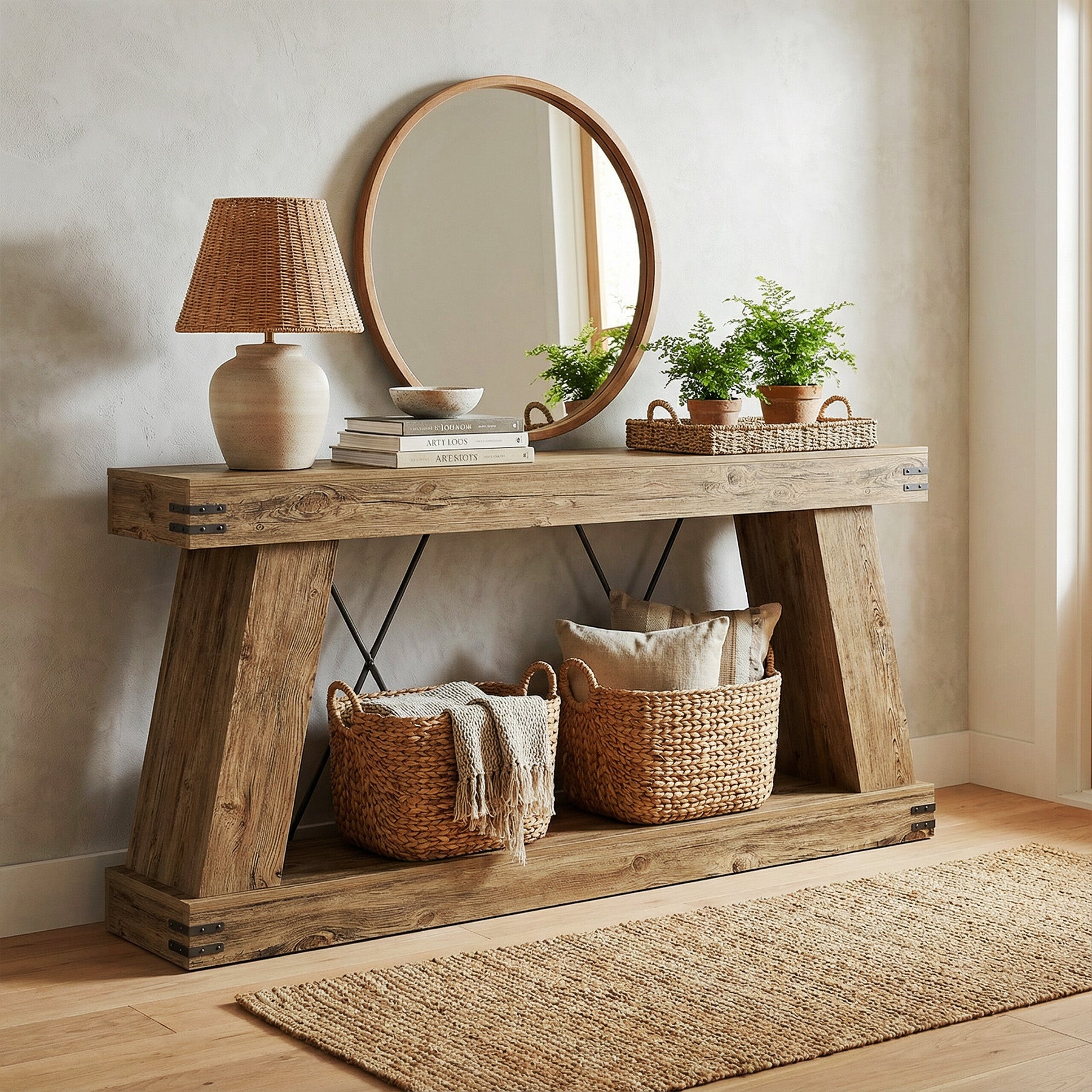 70.9" Console Table, Farmhouse Sofa Entryway Table with Sturdy Base