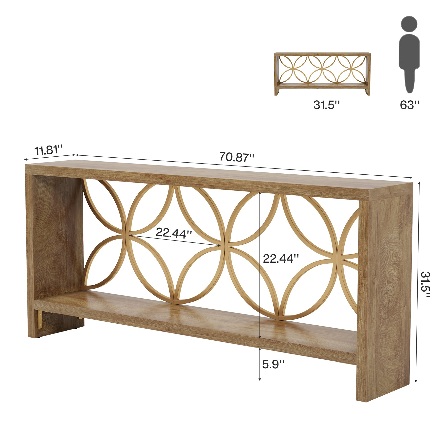 70.9" Console Table, Farmhouse Sofa Table Entryway Table with Storage