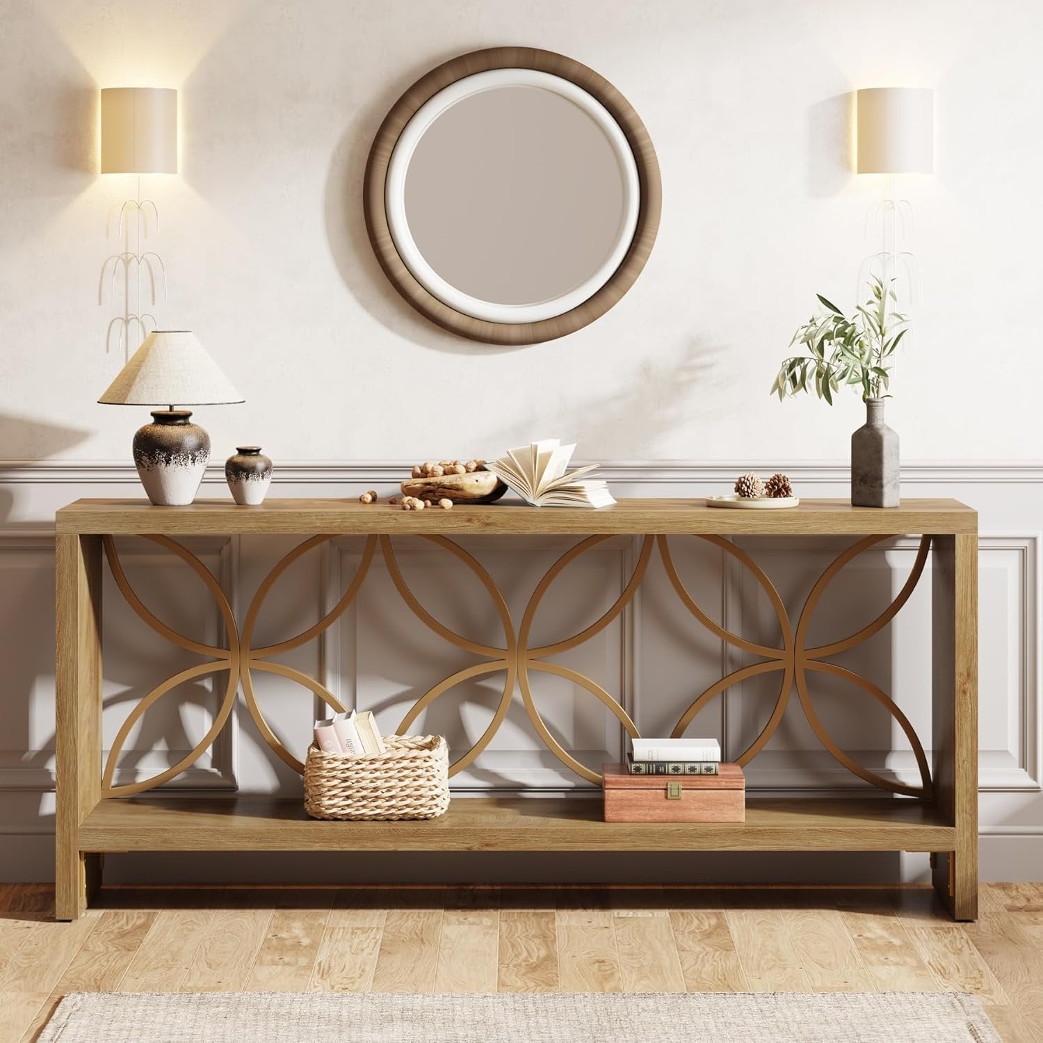 70.9" Console Table, Farmhouse Sofa Table Entryway Table with Storage