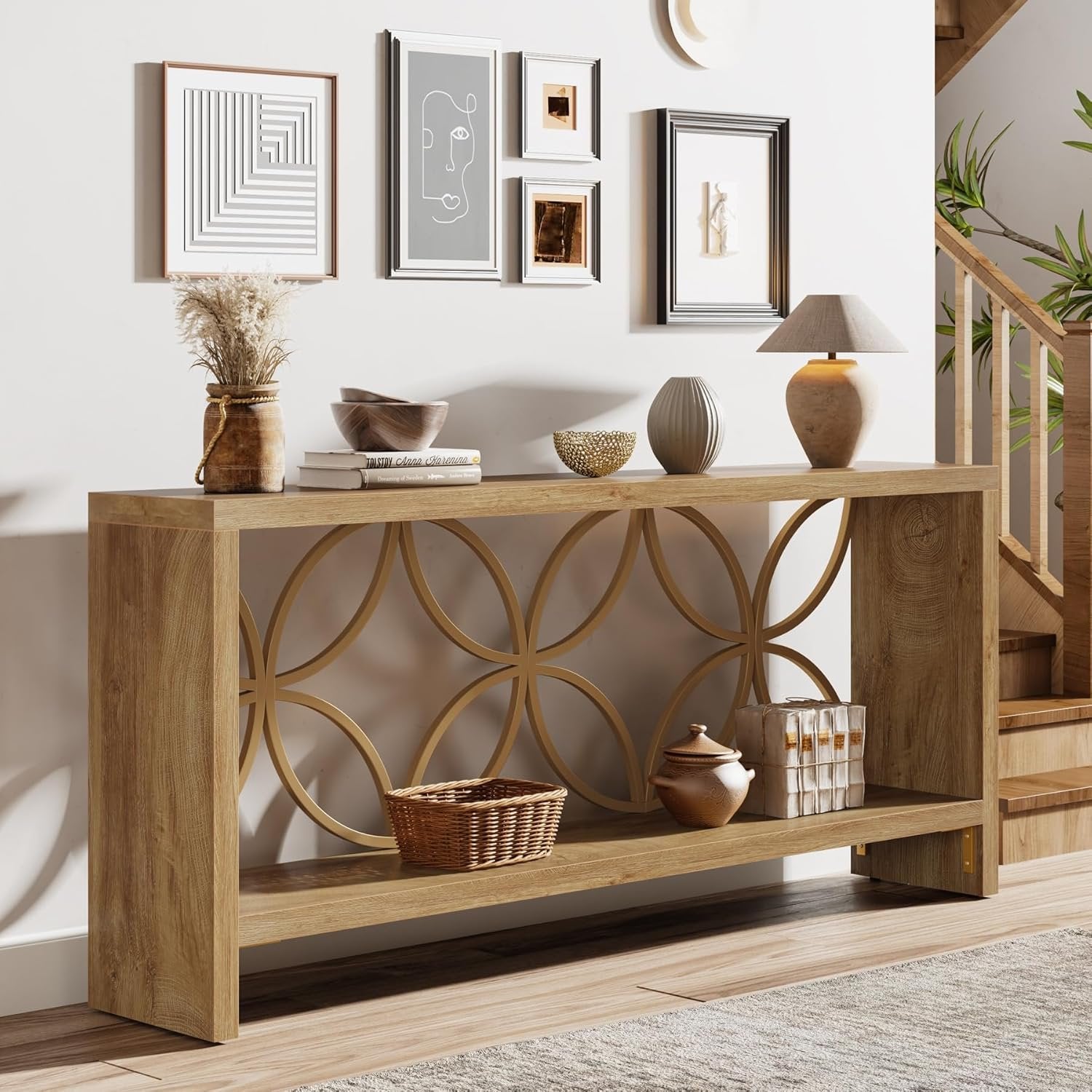 70.9" Console Table, Farmhouse Sofa Table Entryway Table with Storage