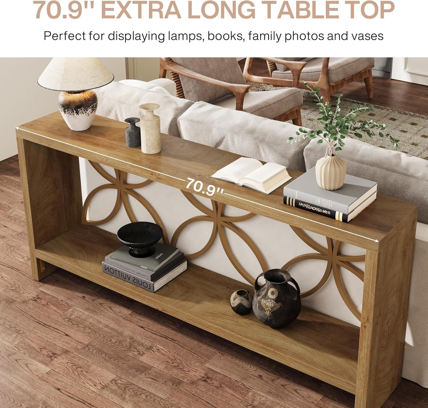 70.9" Console Table, Farmhouse Sofa Table Entryway Table with Storage