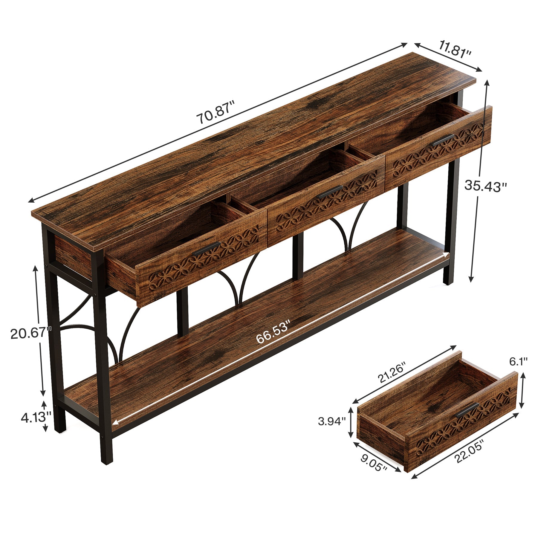 70.9" Console Table, Long Entryway Table Accent Table with Storage Drawers
