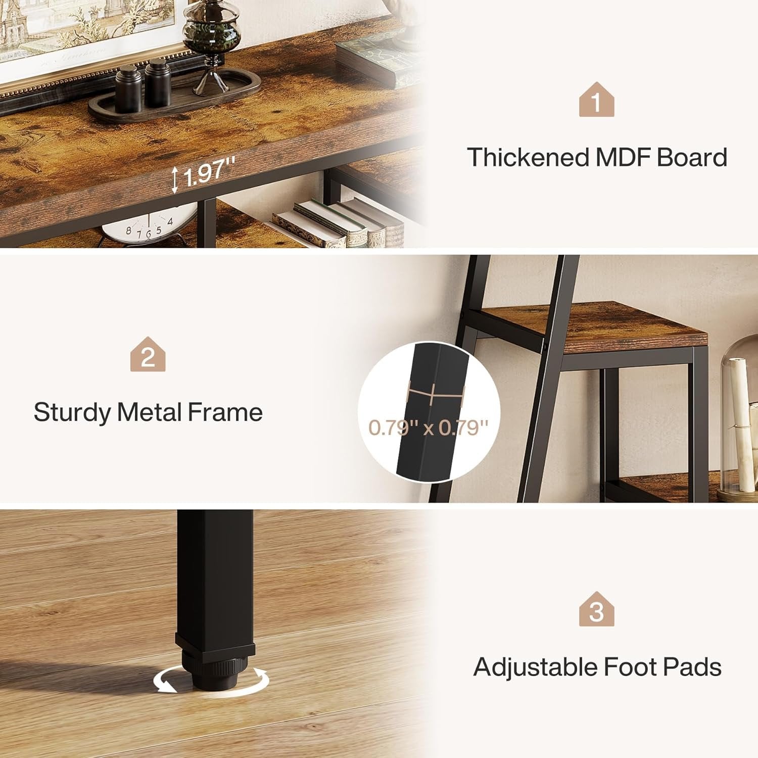 70.9“ Console Table, Sofa Table Behind The Couch Entryway Table with Storage Shelves