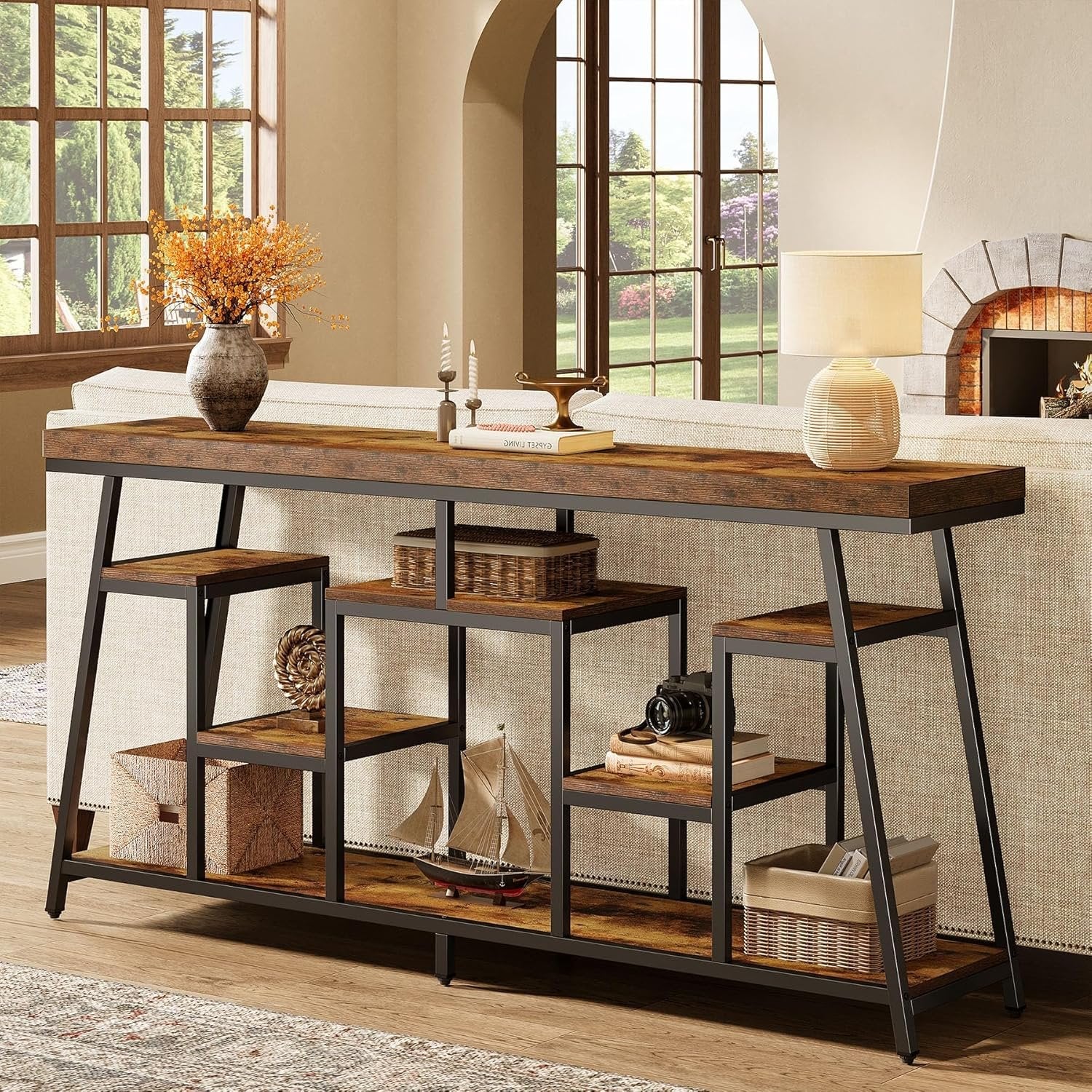 70.9“ Console Table, Sofa Table Behind The Couch Entryway Table with Storage Shelves