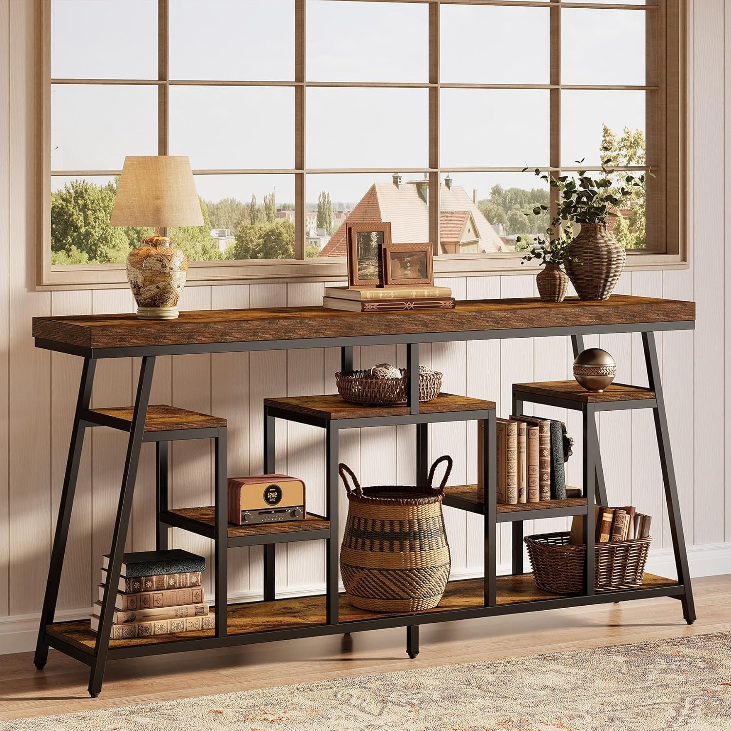 70.9“ Console Table, Sofa Table Behind The Couch Entryway Table with Storage Shelves